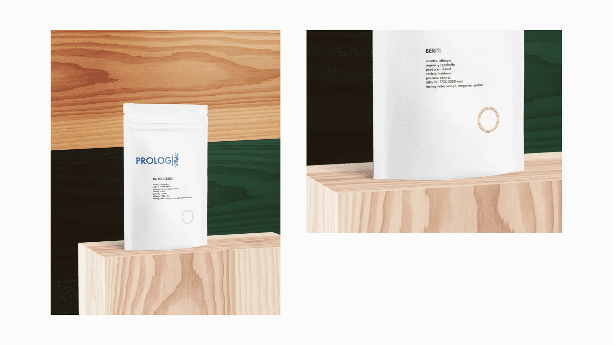 Prolog — Roble Negro and Beriti bag packaging detail