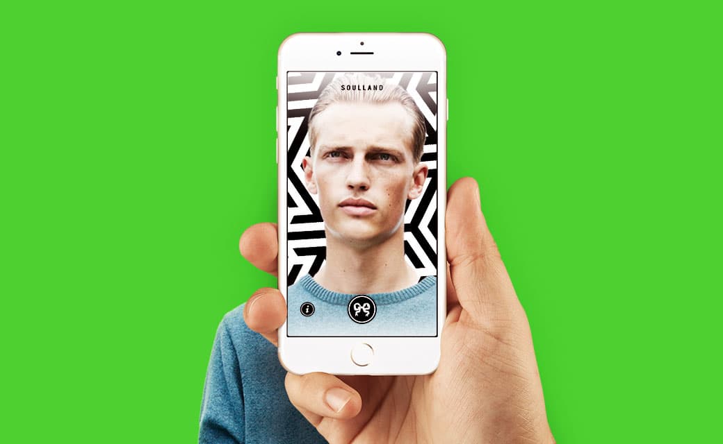 Soulland — app screens, green poster, and product collage